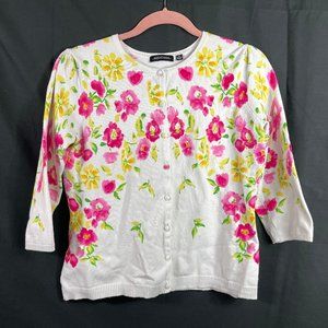 Pink and yellow on white cardigan Ladies size Smal